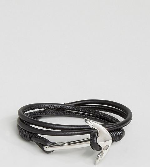 Pulsera Envolvente De Cuero Negro Con Ancla Exclusiva En Asos De Seven London