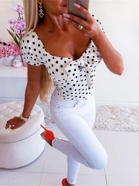 T-shirt Pois Stampa Moda Uscire Girocollo Bianco