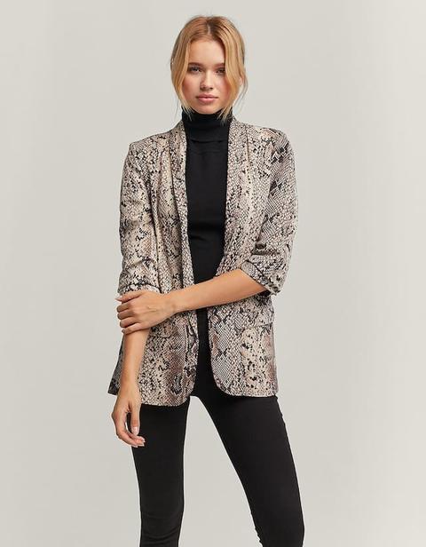 Blazer Maniche Pieghettate Effetto Serpente Beige