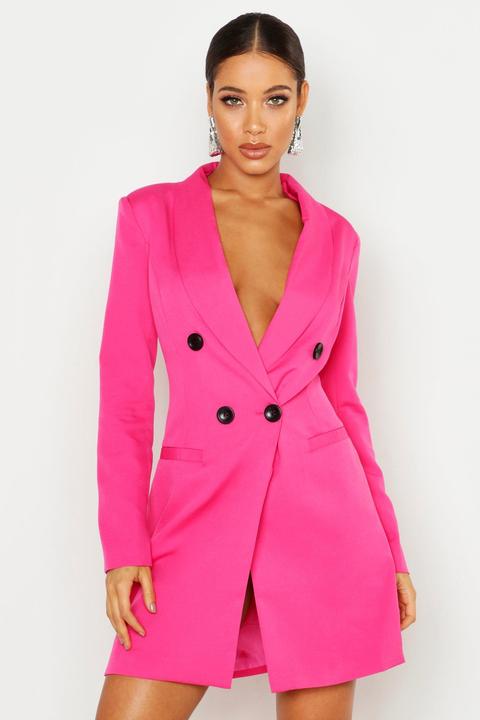 Womens Jackets Boohoo Jackets Pink Boohoo Collarless Double Breasted Blazer Dress in Neon-Pink 