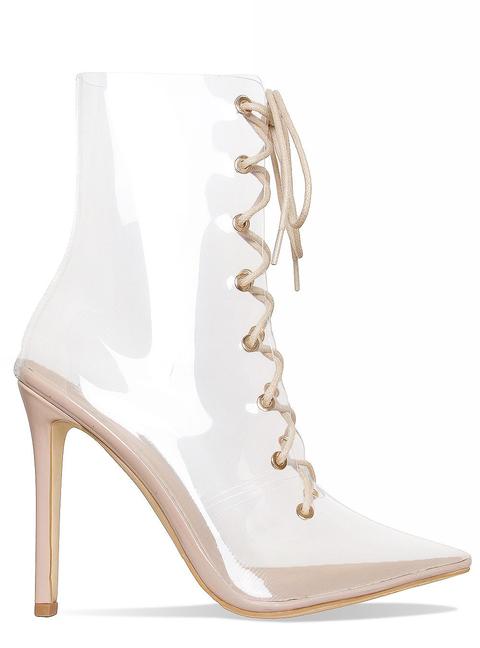 Andrea Nude Clear Lace Up Ankle Boots