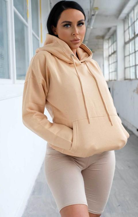 Stone Oversized Matching Drawstring Rib Cuff & Hem Pocket Hoodie - Melissa