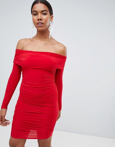 Minivestido Ceñido Con Escote Bardot En Rojo De Missguided