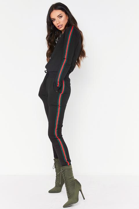 Victoria Black Side Stripe Crew Neck Loungewear Set