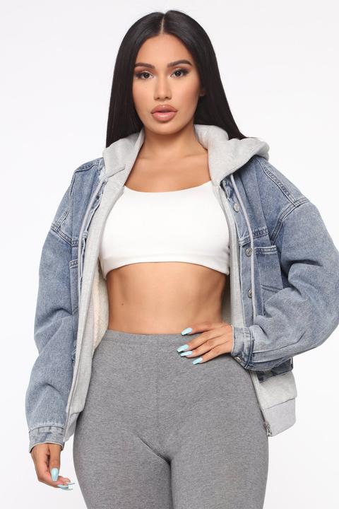 Double Layer Denim Jacket - Medium Wash