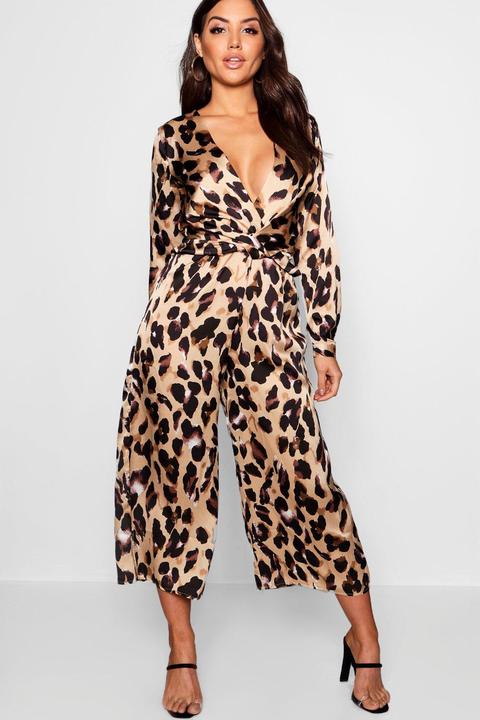 Jumpsuit Mit Tiefem, Gedrehten Ausschnitt In Leoparden-print