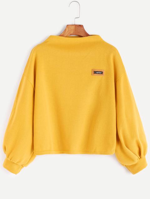 Sudadera Con Hombro Caído De Manga Farol Y Parche - Amarillo