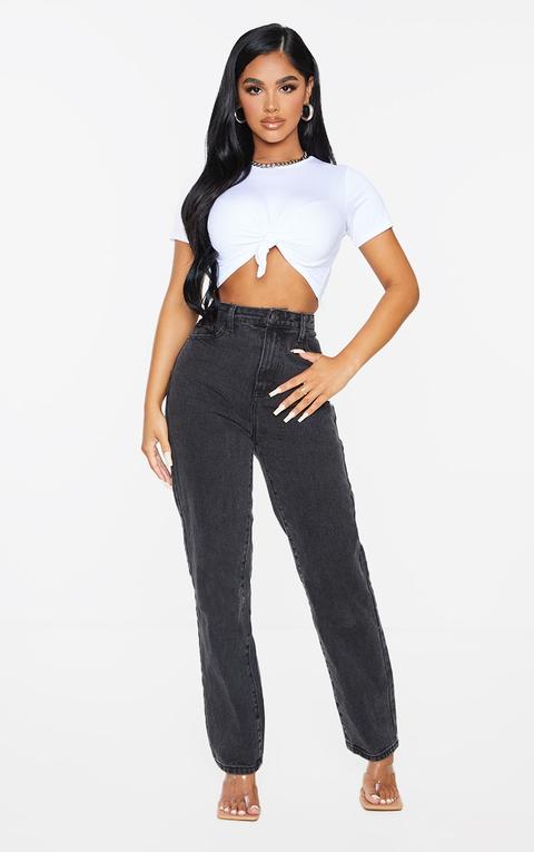 Prettylittlething Petite Black Straight Leg Jeans