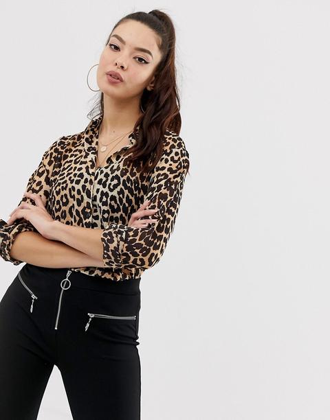 Asos Design - Camicia A Maniche Lunghe Leopardata - Multicolore