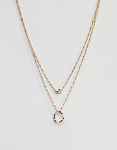 Asos Design Twisted Nugget Bead And Hoop Multirow Necklace-gold