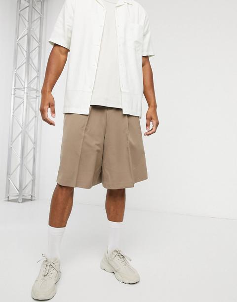 Asos Design Smart Pleated Bermuda Shorts In Stone-neutral