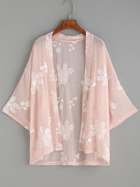 Kimono Ricamato Fiore - Rosa