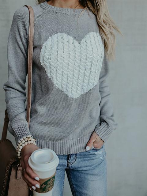 Maglione Stampa Amore Girocollo Manica Lunga Casuale Grigio