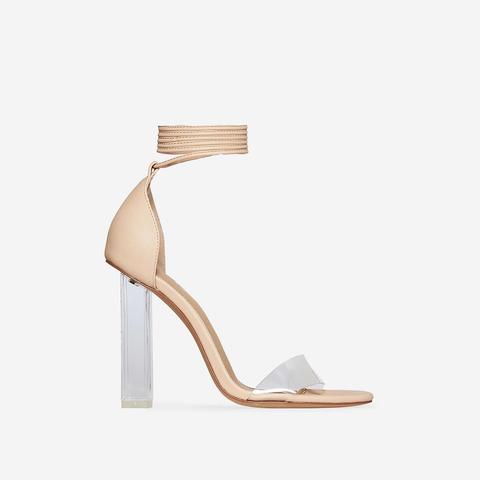 Anabella Lace Up Perspex Heel In Nude Faux Leather, Nude