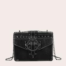 Bolsa Con Cadena Con Solapa Con Diseño De Hebilla