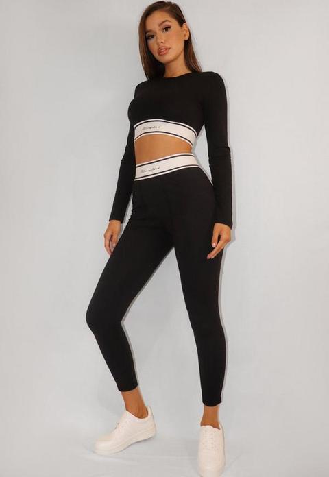 Petite Black Missguided Waistband Loungewear Leggings, Black