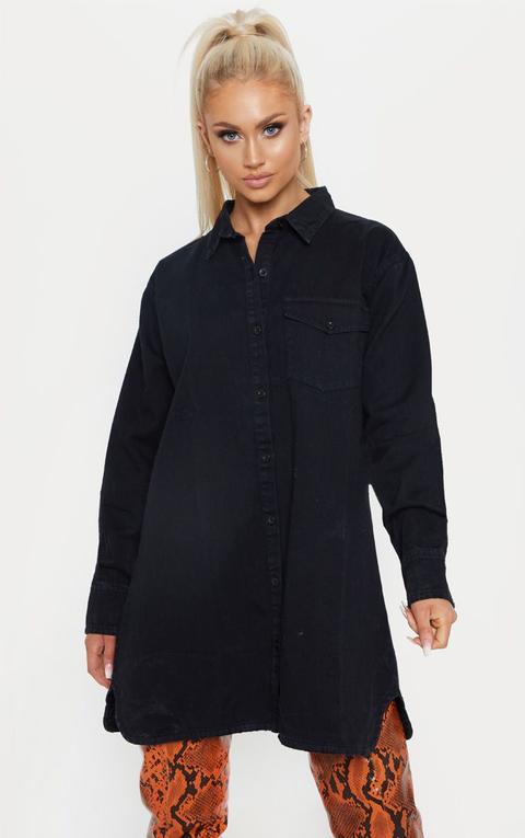 Black Oversized Denim Shirt Dress