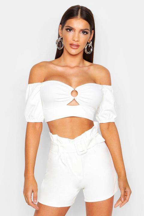 Schulterfreies Crop Top Mit Puffärmeln