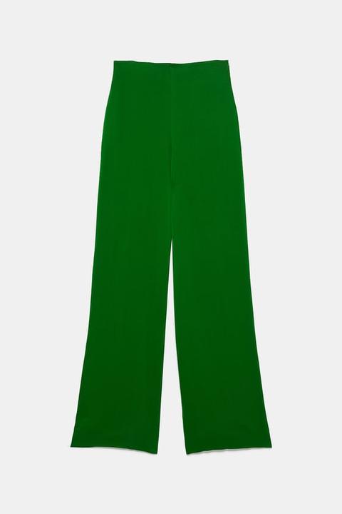 zara green satin trousers