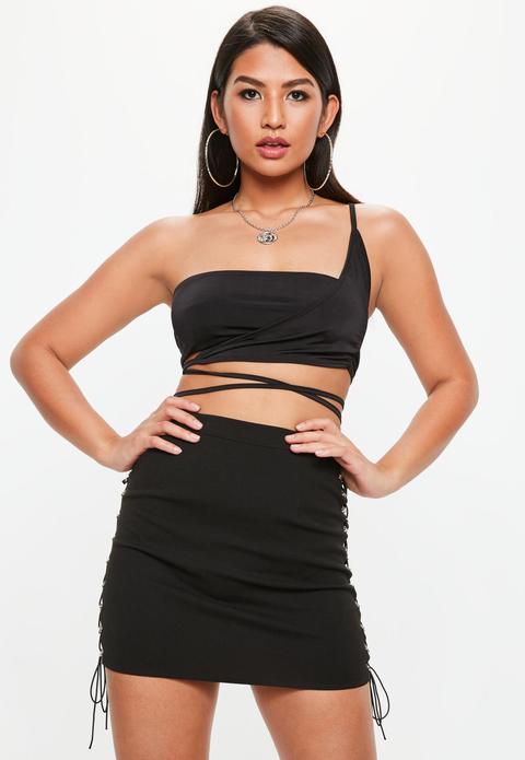 Black Strappy One Shoulder Bralet, Black