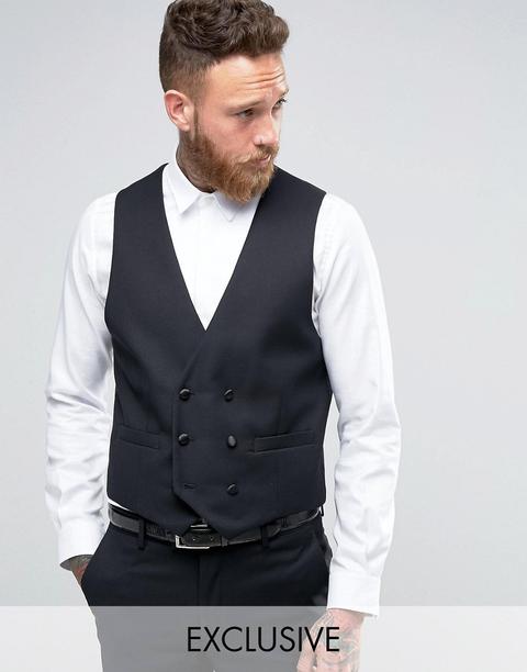 Farah - Gilet Doppiopetto Stile Smoking Skinny - Navy