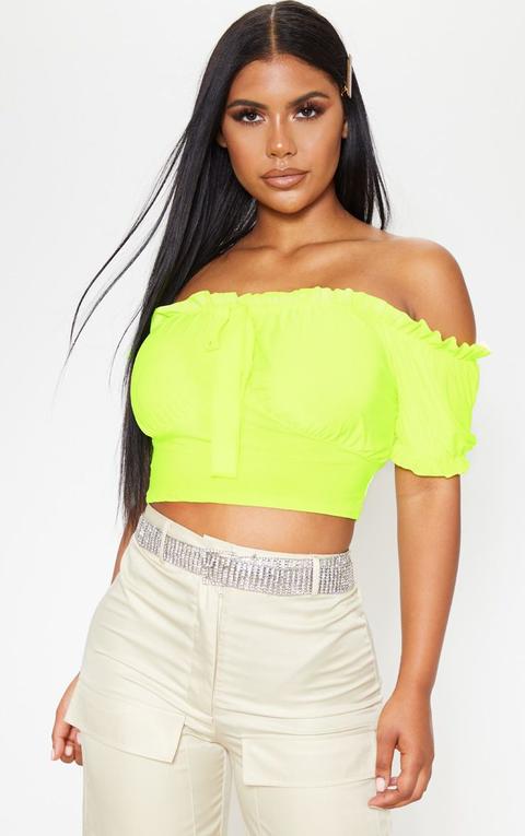 Neon Yellow Ruffle Trim Tie Top, Neon Yellow