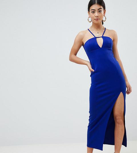 Vestido Largo De Neopreno Con Encaje En La Espalda De Asos Design Petite-azul