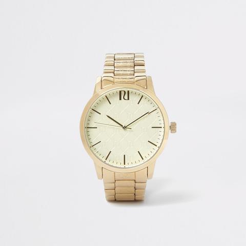 Gold Tone Ri Monogram Chain Link Watch