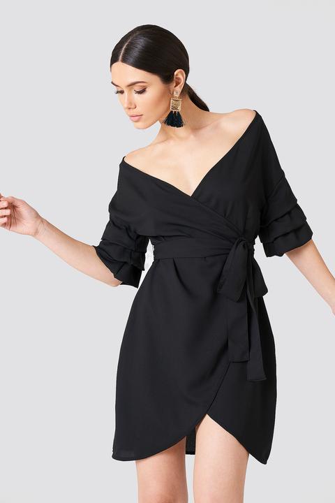 Off Shoulder Overlapped Dress Black