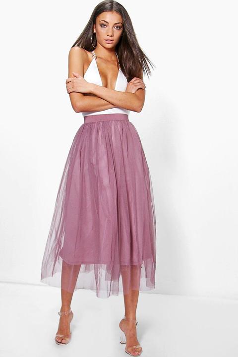 Womens Tall Boutique Tulle Mesh Midi Skirt - Purple - 12
