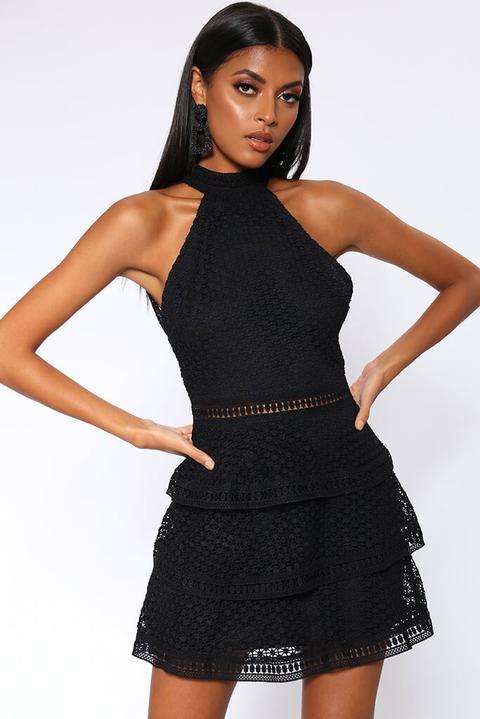 Black Crochet Lace Open Back Dress