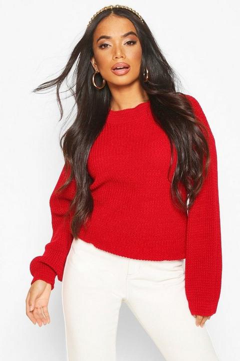 Womens Petite Volume Sleeve Jumper - Red - L, Red