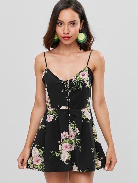 Pagliaccetto Cami Stampato Floreale Con Bottoni Black