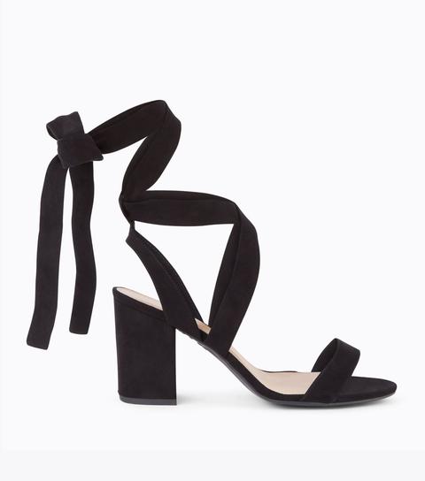 Wide Fit Black Suedette Ankle Tie Heeled Sandals New Look