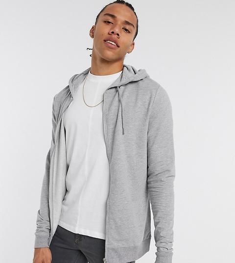 Sudadera Con Capucha Gris Marga Con Cremallera En Tejido Orgánico Ligero De Asos Design Tall