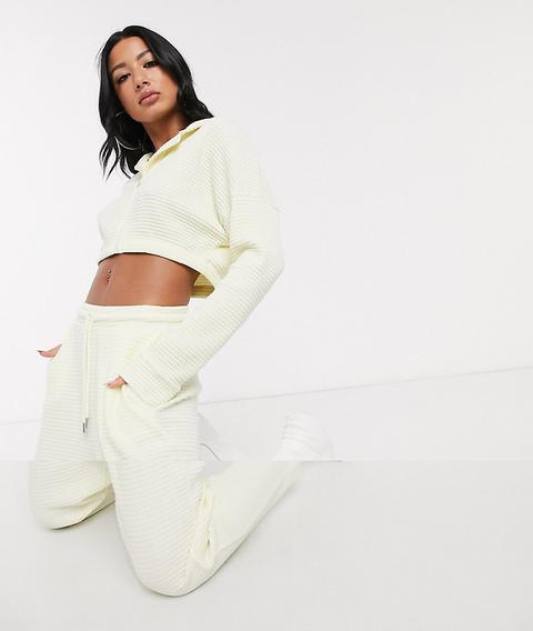 Asos Design - Survêtement Avec Hoodie Zippé Et Jogger En Maille Gaufrée-jaune