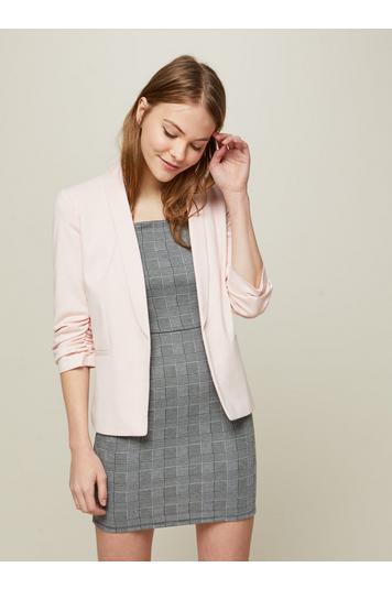 Womens Blush Ruched Sleeve Ponte Blazer, Pink