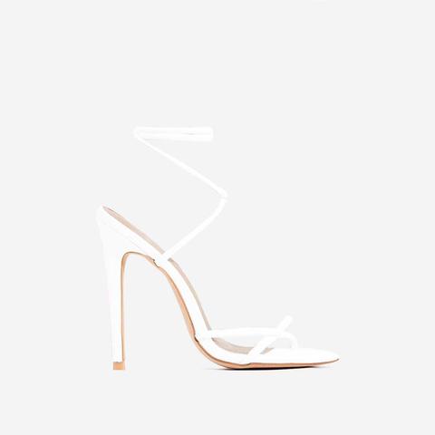 Rochelle Lace Up Barely There Heel In White Faux Leather, White