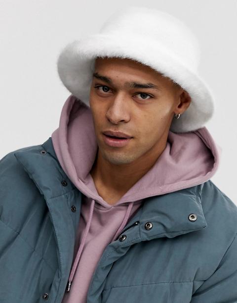 Asos Design Faux Fur Bucket Hat In White