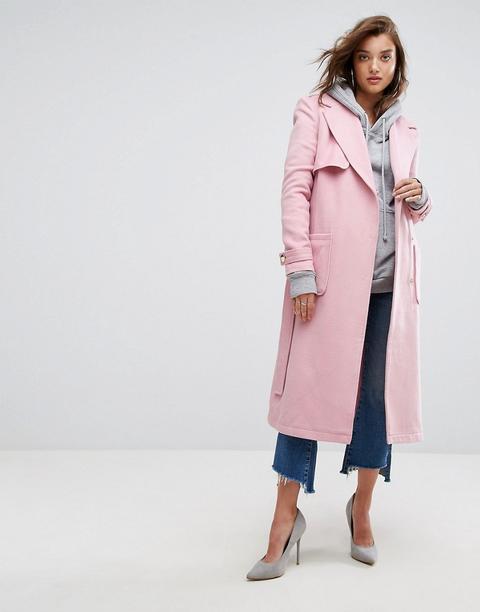 Boohoo - Cappotto Lungo Con Cintura - Rosa