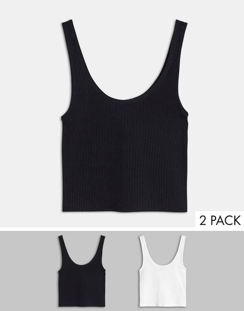 Stradivarius Cropped Vest Top Multi Pack In Black & White