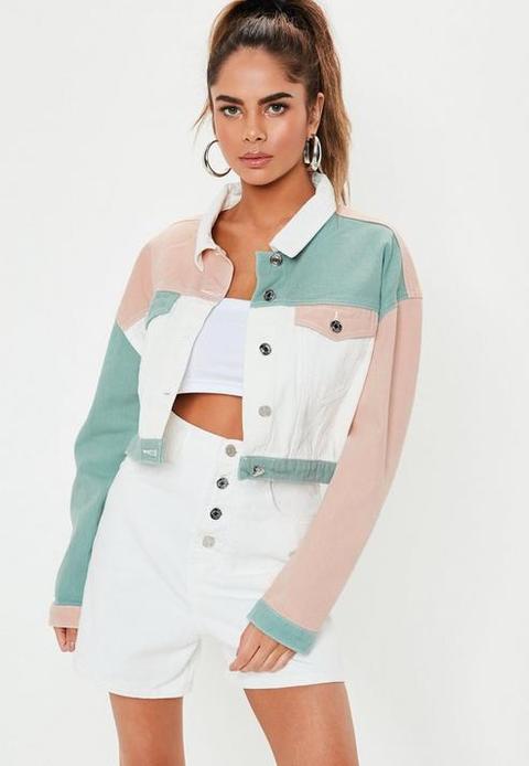 pink patchwork denim jacket