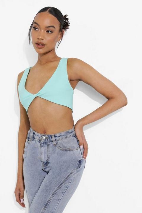 Womens Twist Front Bralette - Green - 14, Green