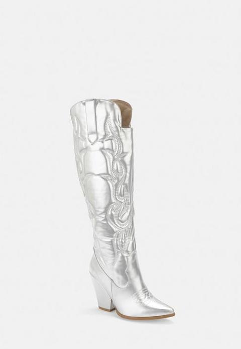 Silver Faux Leather Padded Western 