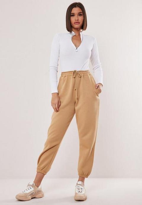 Petite Tan Oversized 90s Joggers, Tan