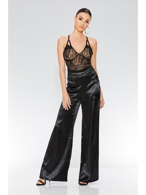 Black Satin High Waisted Palazzo Trousers