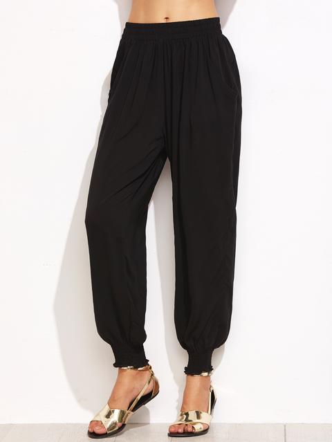 Pantaloni Con Orlo Vita Elastica Nero