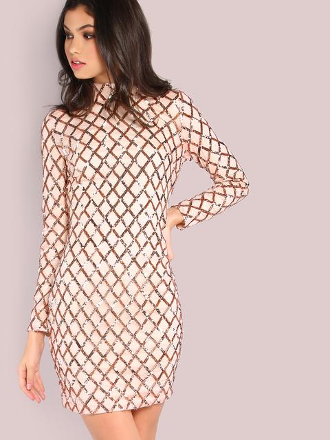 Vestito Paillettes Scollo Finto - Rosa Chiara
