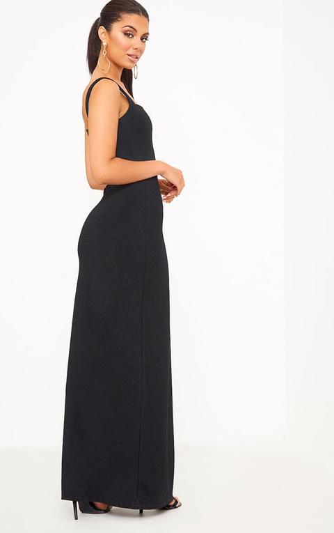 black straight neck maxi dress