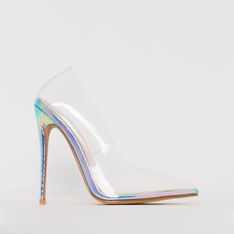 Simone Rainbow Snake Print Clear Stiletto Court Shoes